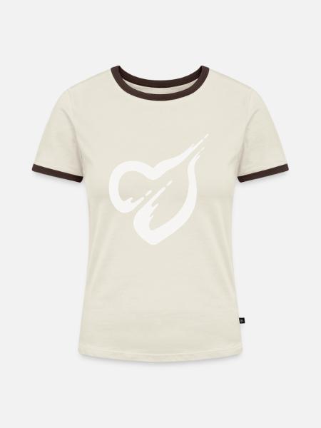 Schuss durchs Herz - Frauen Kontrast-T-Shirt - Off-White/Dunkelbraun