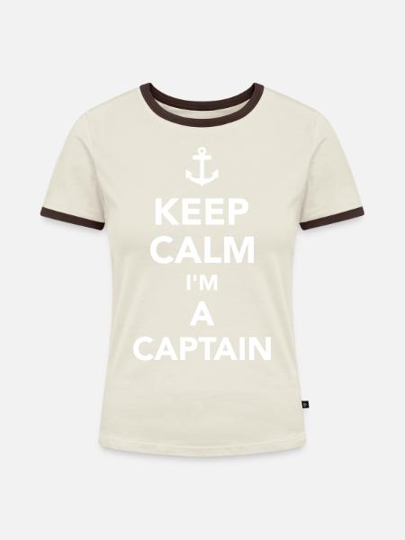 Kapitän - Frauen Kontrast-T-Shirt - Off-White/Dunkelbraun