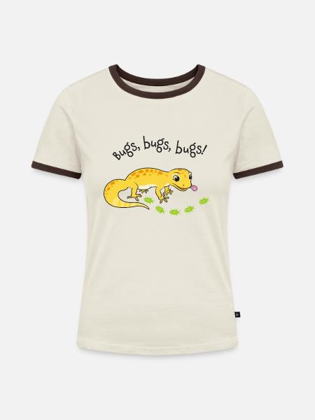 Leopardgecko mit Köstlichkeiten - Frauen Kontrast-T-Shirt - Off-White/Dunkelbraun