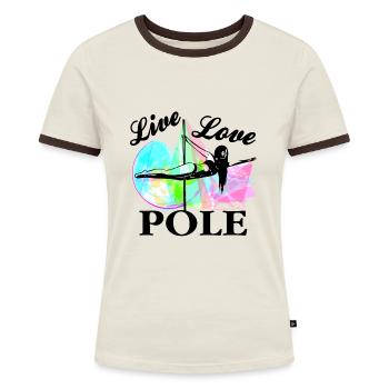 Pole Dance - Frauen Kontrast-T-Shirt - Off-White/Dunkelbraun - Vorne - AI Model Female 172 dark (172cm)