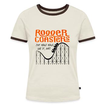 Achterbahn - Frauen Kontrast-T-Shirt - Off-White/Dunkelbraun - Vorne - AI Model Female 172 dark (172cm)