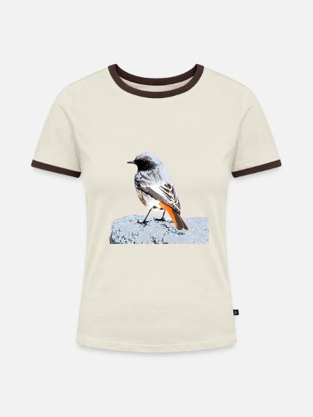 Hausrotschwanz - Frauen Kontrast-T-Shirt - Off-White/Dunkelbraun
