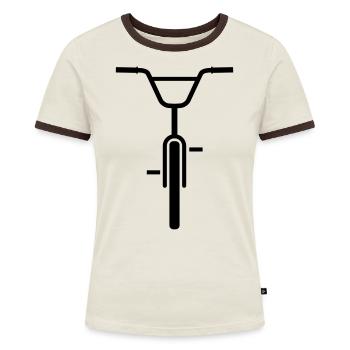 BMX minimal - Frauen Kontrast-T-Shirt - Off-White/Dunkelbraun - Vorne - AI Model Female 172 dark (172cm)