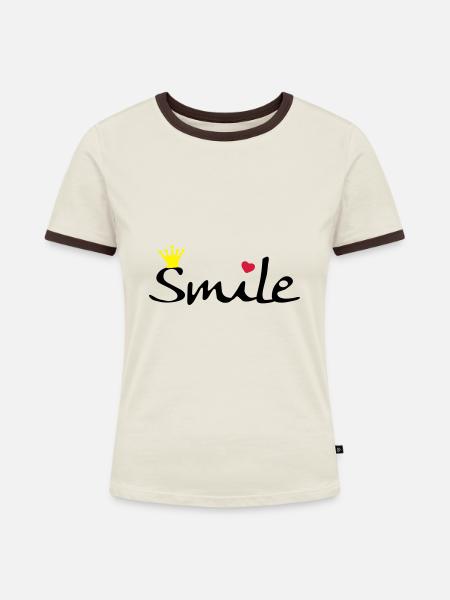 Smile - Frauen Kontrast-T-Shirt - Off-White/Dunkelbraun