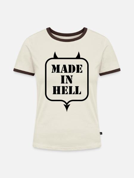 MADE IN HELL - Frauen Kontrast-T-Shirt - Off-White/Dunkelbraun