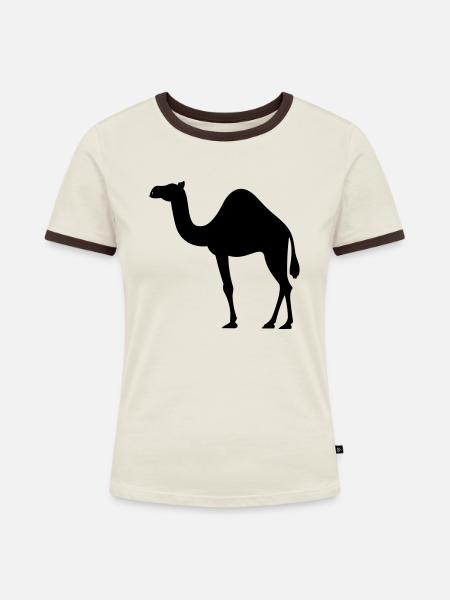 Kamel - Frauen Kontrast-T-Shirt - Off-White/Dunkelbraun