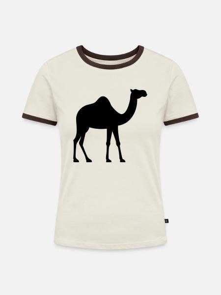 Kamel - Frauen Kontrast-T-Shirt - Off-White/Dunkelbraun