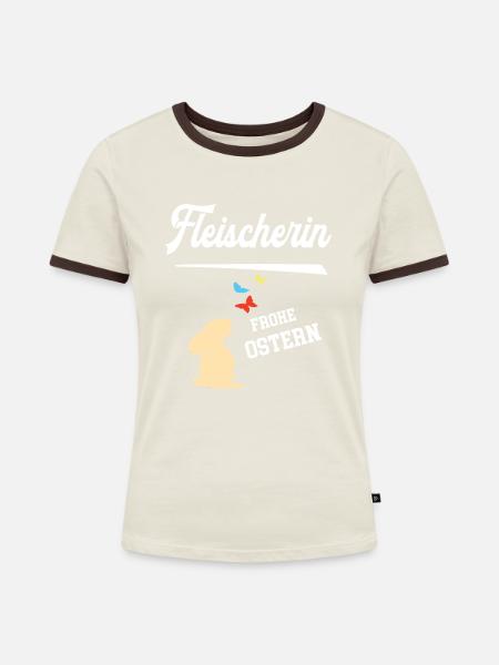 Fleischerin Frohe Ostern Ostergeschenk Fleischerei - Frauen Kontrast-T-Shirt - Off-White/Dunkelbraun
