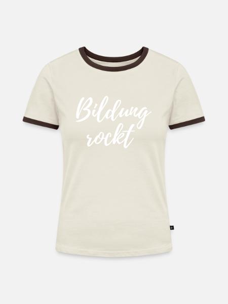Bildung - Frauen Kontrast-T-Shirt - Off-White/Dunkelbraun