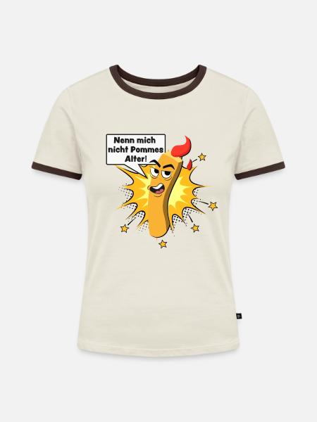 Pommes witzig - Frauen Kontrast-T-Shirt - Off-White/Dunkelbraun