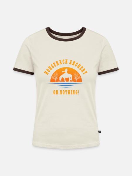 Horseback Archery - Frauen Kontrast-T-Shirt - Off-White/Dunkelbraun
