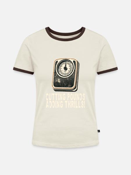 Abnehmen - Frauen Kontrast-T-Shirt - Off-White/Dunkelbraun