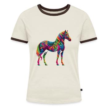 Hippie Festival - Frauen Kontrast-T-Shirt - Off-White/Dunkelbraun - Vorne - AI Model Female 172 dark (172cm)