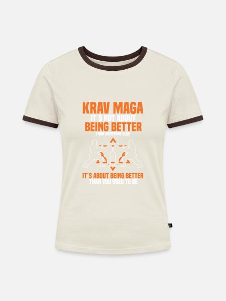 Krav Maga - Frauen Kontrast-T-Shirt - Off-White/Dunkelbraun