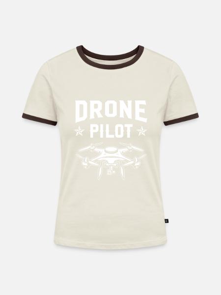 Drohnen-Pilot - Frauen Kontrast-T-Shirt - Off-White/Dunkelbraun