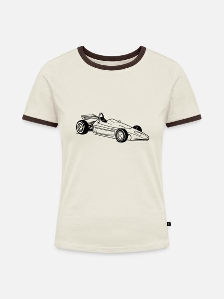 Rennwagen - Frauen Kontrast-T-Shirt - Off-White/Dunkelbraun