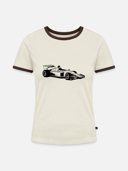 Rennwagen - Frauen Kontrast-T-Shirt - Off-White/Dunkelbraun