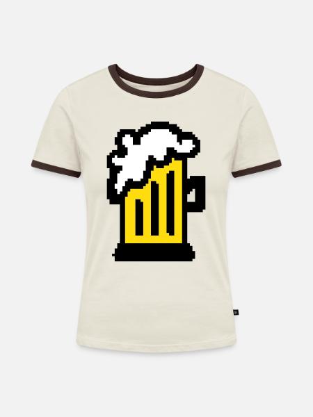 Bier Pixel Art - Frauen Kontrast-T-Shirt - Off-White/Dunkelbraun