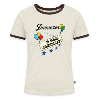 Zimmerer Jubiläum 10 Jahre 10. jähriges Zimmerei - Frauen Kontrast-T-Shirt - Off-White/Dunkelbraun - Vorne - AI Model Female 172 dark (172cm)