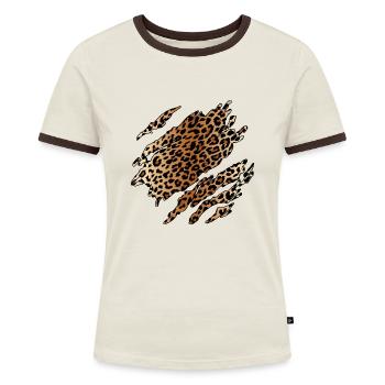 Wilder Leopard nach innen - Frauen Kontrast-T-Shirt - Off-White/Dunkelbraun - Vorne - AI Model Female 172 dark (172cm)