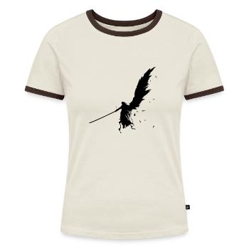 Fantasy Langschwert Engel schwarz - Frauen Kontrast-T-Shirt - Off-White/Dunkelbraun - Vorne - AI Model Female 172 dark (172cm)