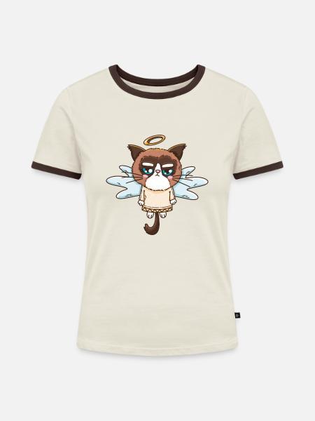 Engel Katze mürrisch - Frauen Kontrast-T-Shirt - Off-White/Dunkelbraun