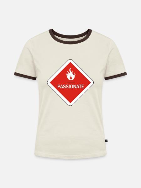 LEIDENSCHAFTLICH - Frauen Kontrast-T-Shirt - Off-White/Dunkelbraun