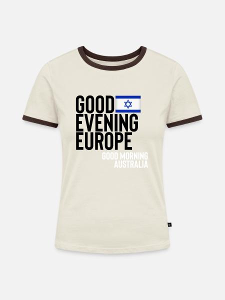 Eurovision - Frauen Kontrast-T-Shirt - Off-White/Dunkelbraun