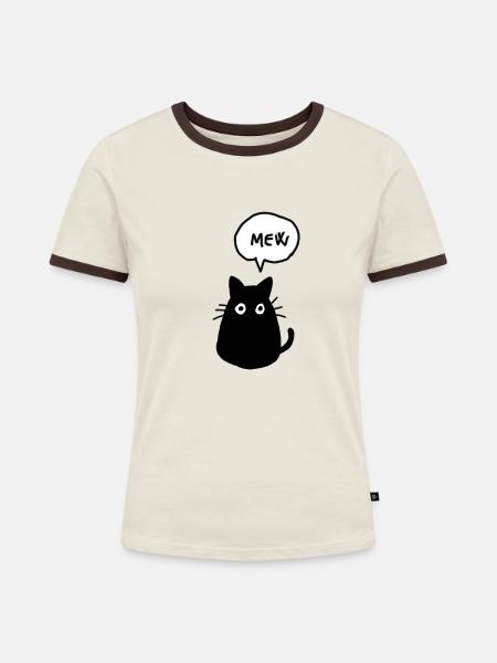Katze - Frauen Kontrast-T-Shirt - Off-White/Dunkelbraun
