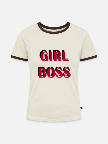 Mädchen - Frauen Kontrast-T-Shirt - Off-White/Dunkelbraun