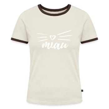 miau - Frauen Kontrast-T-Shirt - Off-White/Dunkelbraun - Vorne - AI Model Female 172 dark (172cm)