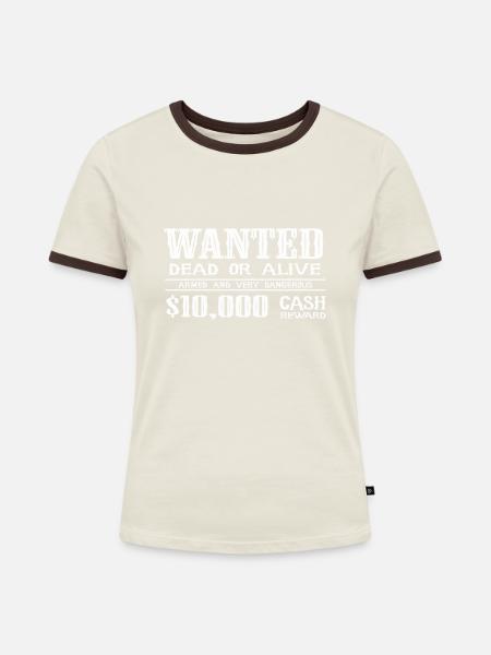 Wanted 2 - Frauen Kontrast-T-Shirt - Off-White/Dunkelbraun