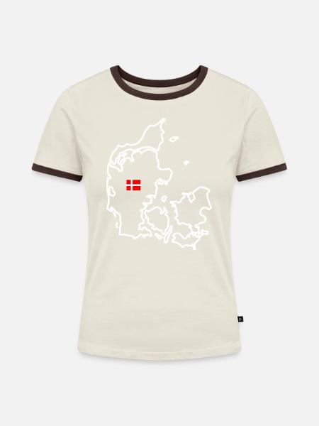 Dänemark - Kontur (weiß) - Frauen Kontrast-T-Shirt - Off-White/Dunkelbraun