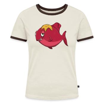 Fisch und Seestern - Frauen Kontrast-T-Shirt - Off-White/Dunkelbraun - Vorne - AI Model Female 172 dark (172cm)