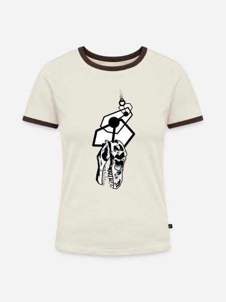 t-rex - Frauen Kontrast-T-Shirt - Off-White/Dunkelbraun