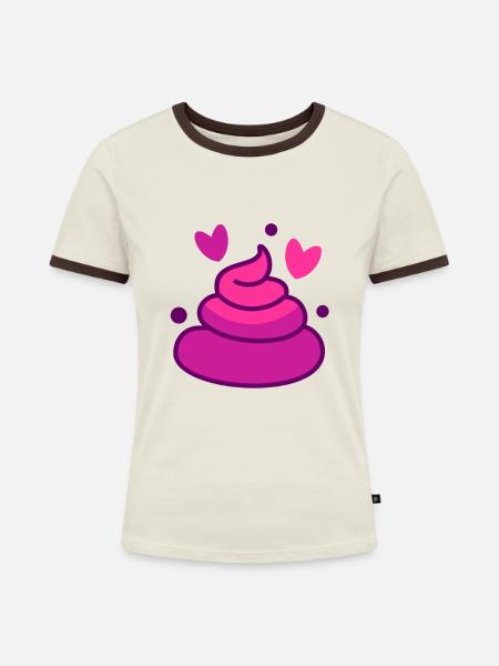 POOP LIEBE - Frauen Kontrast-T-Shirt - Off-White/Dunkelbraun