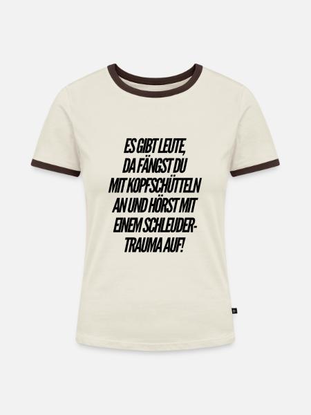 die Leute - Frauen Kontrast-T-Shirt - Off-White/Dunkelbraun