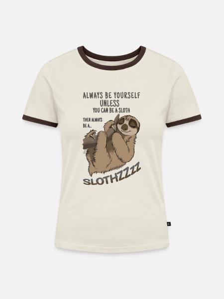 Sei du selbst sei Faultier - Frauen Kontrast-T-Shirt - Off-White/Dunkelbraun