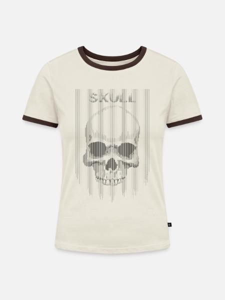 Der Totenkopf in Schwarz - Frauen Kontrast-T-Shirt - Off-White/Dunkelbraun
