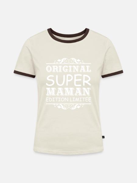 Super Mama Geschenk - Frauen Kontrast-T-Shirt - Off-White/Dunkelbraun