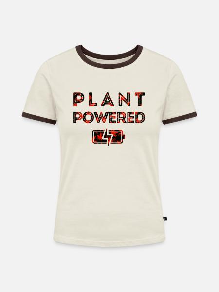 Plant Powered - rot - Frauen Kontrast-T-Shirt - Off-White/Dunkelbraun