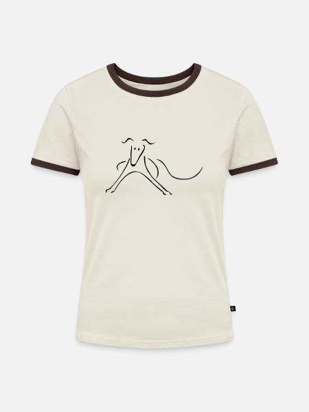 Galgo - Frauen Kontrast-T-Shirt - Off-White/Dunkelbraun