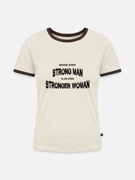 Starke Frau - Frauen Kontrast-T-Shirt - Off-White/Dunkelbraun
