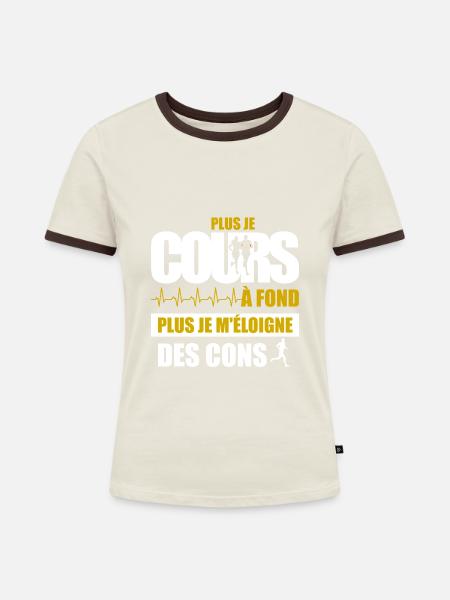 Je mehr ich laufe - Frauen Kontrast-T-Shirt - Off-White/Dunkelbraun