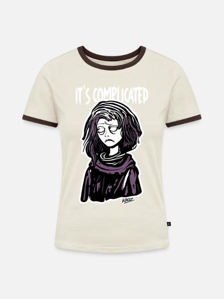 It's Complicated Karikatur Shirt - Frauen Kontrast-T-Shirt - Off-White/Dunkelbraun
