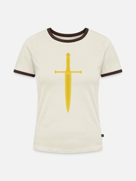 Gold-Schwert - Frauen Kontrast-T-Shirt - Off-White/Dunkelbraun