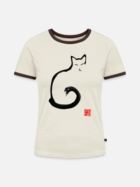 archetypischer neko - Frauen Kontrast-T-Shirt - Off-White/Dunkelbraun