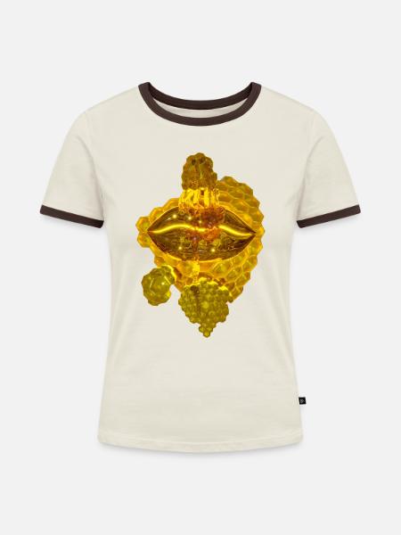 Honigwabentropfkuss - Frauen Kontrast-T-Shirt - Off-White/Dunkelbraun