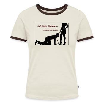 domsub-clothing.com - Frauen Kontrast-T-Shirt - Off-White/Dunkelbraun - Vorne - AI Model Female 172 dark (172cm)
