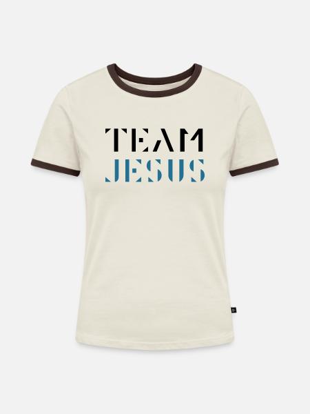 Team Jesus - Frauen Kontrast-T-Shirt - Off-White/Dunkelbraun